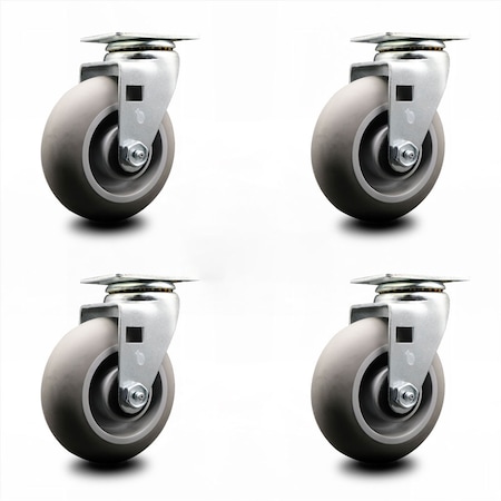 Service Caster 5 Inch Thermoplastic Rubber Wheel Swivel Caster Set with Roller Bearings SCC SCC-20S520-TPRRD-4